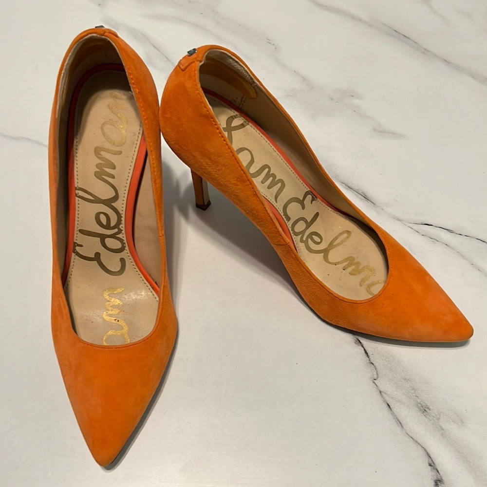 Sam Edelman orange suede heels Women’s size 5.5